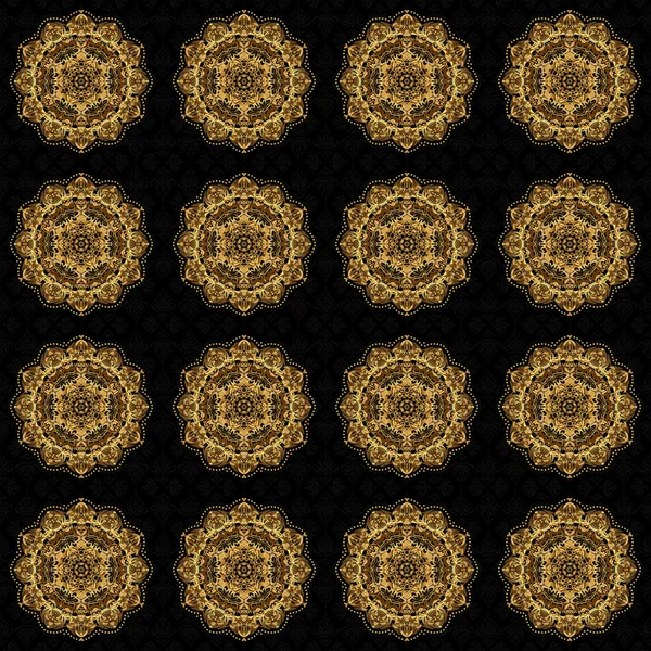 Ilustración Vectores Glitter Golden Star Resumen Mandala Sobre Fondo Negro — Archivo Imágenes Vectoriales