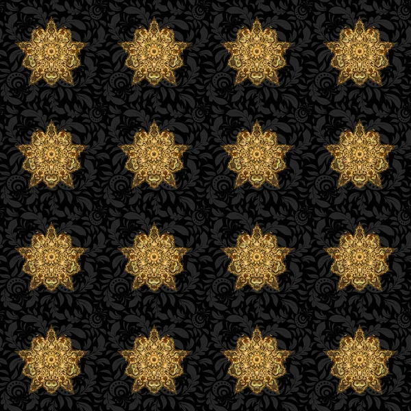 Estilo Mandala Mandala Oro Sobre Fondo Negro Diseño Geométrico Patrones — Vector de stock