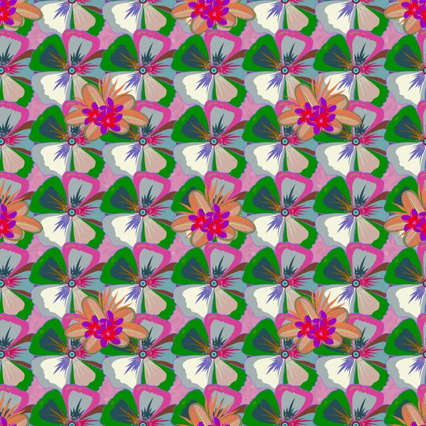 Patrón Flores Vectoriales Sin Costuras Dibujadas Mano Colores Rosa Verde — Vector de stock