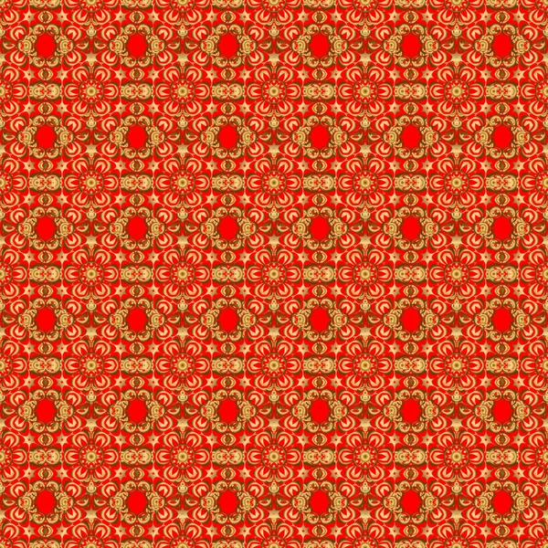 Traditional Orient Ornament Red Background Seamless Classic Raster Golden Pattern — Stock Vector
