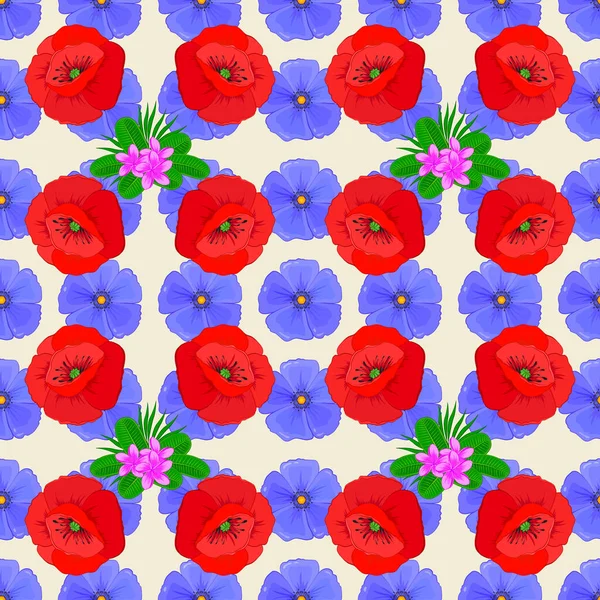 Trendy Print Watercolor Ditsy Poppy Flowers Beige Background Beautiful Vector — Stock Vector