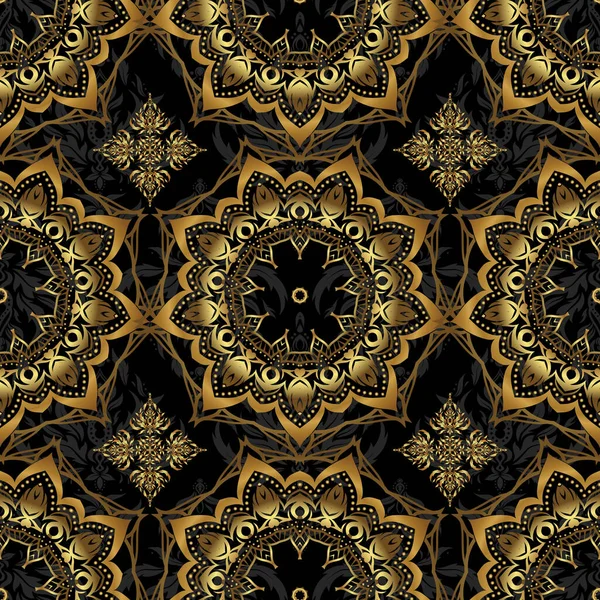 Vector Golden Seamless Pattern Abstract Golden Background Black Golden Colors — Stock Vector