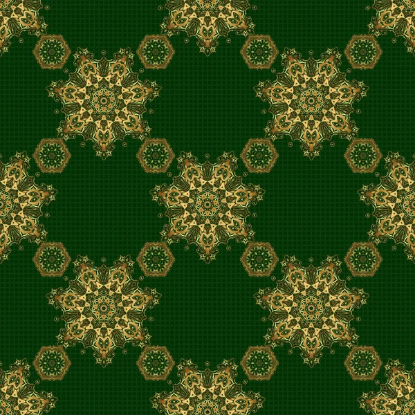 Векторні Ілюстрації Східний Орнамент Безшовний Візерунок Стилі Бароко Зеленому Тлі — стоковий вектор