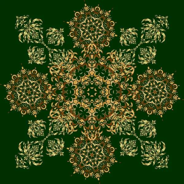 ヴィンテージグリーンとゴールドのパターン 東洋のベクトル古典的なパターン 緑の背景に金色の繰り返し要素を持つ抽象的なシームレスなパターン — ストックベクタ