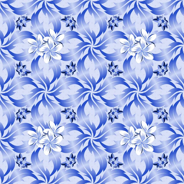 Seamless Pattern Cute Plumeria Flowers Blue Colors Vector Illustration — Stock Vector