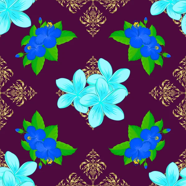 Ilustração Eleitor Padrão Floral Vintage Sem Costura Roxo Azul Verde — Vetor de Stock