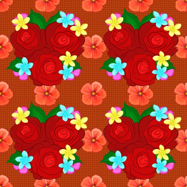 Vector Rosenblüten Und Grüne Blätter Nahtlose Muster Nahtloses Blumenmuster Orange — Stockvektor