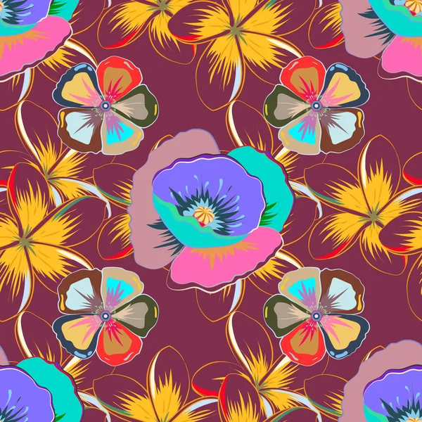 Modèle Floral Ethnique Sans Couture Bleu Violet Illustration Vectorielle — Image vectorielle