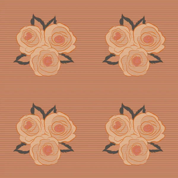 时尚的花卉背景 矢量无缝油墨图案与抽象的花在棕色 橙色和米黄色的颜色 手绘画笔画玫瑰 — 图库矢量图片