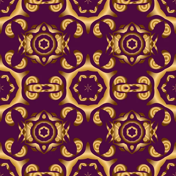 紫色の背景に金色の要素のシームレスなパターン お祝いのグリーティングカードを飾るためのキット 輝く光で紫色の背景に金色の輝きの装飾 — ストックベクタ
