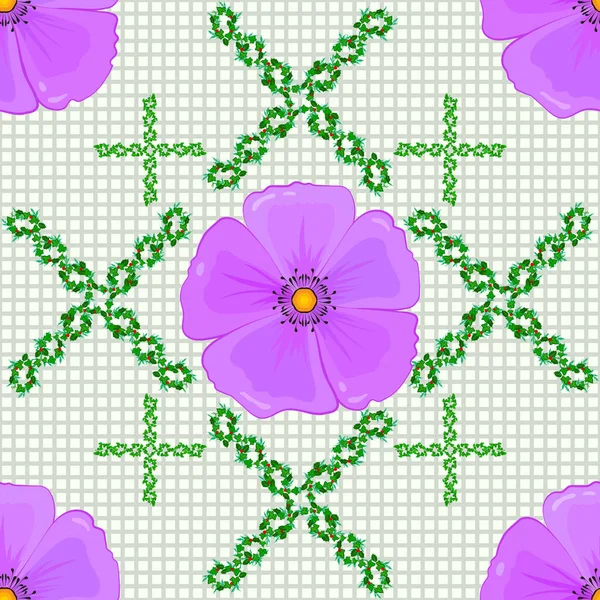 Padrão Sem Costura Aquarela Com Flores Cosmos Cores Cinza Violeta —  Vetores de Stock
