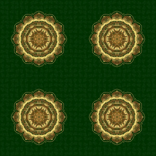 Grüner Hintergrund Goldene Mandalas Vektorillustration — Stockvektor
