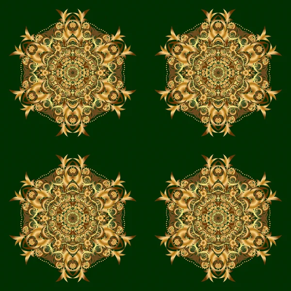 Adorno Redondo Con Ramas Entrelazadas Flores Rizos Mandala Oro Baqckground — Vector de stock