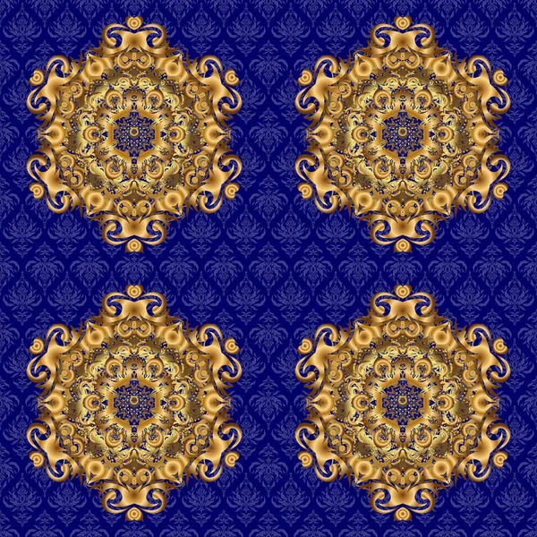 伊斯兰黄金曼陀罗圆形饰物蓝色背景 建筑的穆斯林纹理设计 可用于小册子邀请函 波斯主题 — 图库矢量图片