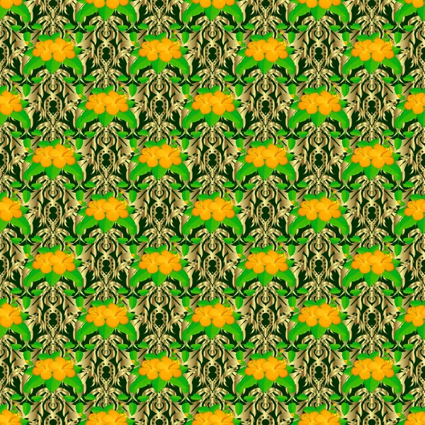 Растровая Иллюстрация Бесшовный Цветочный Узор Зеленом Фоне Разноцветными Цветами Гибискуса — стоковый вектор