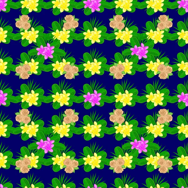 Modelo Sin Costura Con Flores Plumeria Ornamento Hojas Geométricas Modelo — Vector de stock