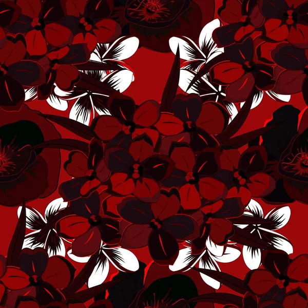 반투명 빨간색 검은색의 무늬가 아름다운 수채화 꽃무늬에 영감을 — 스톡 벡터