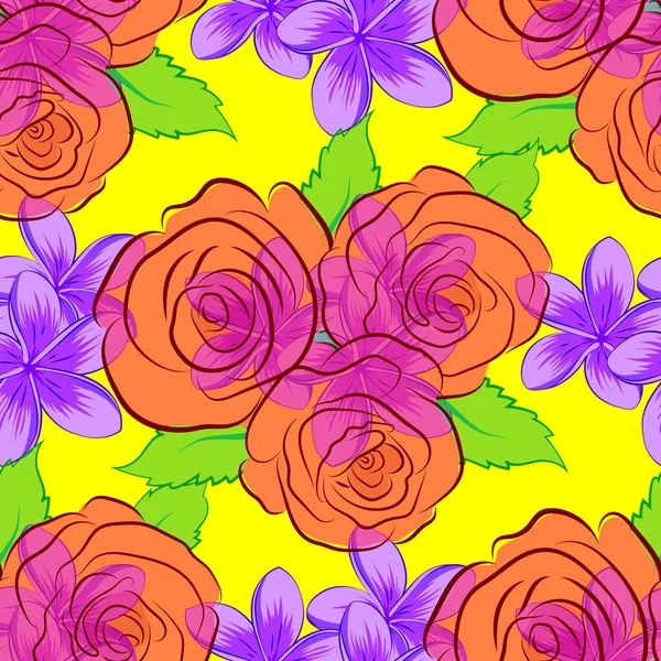 Épreuve Florale Abstraite Sur Fond Jaune Illustration Vectorielle Belles Roses — Image vectorielle