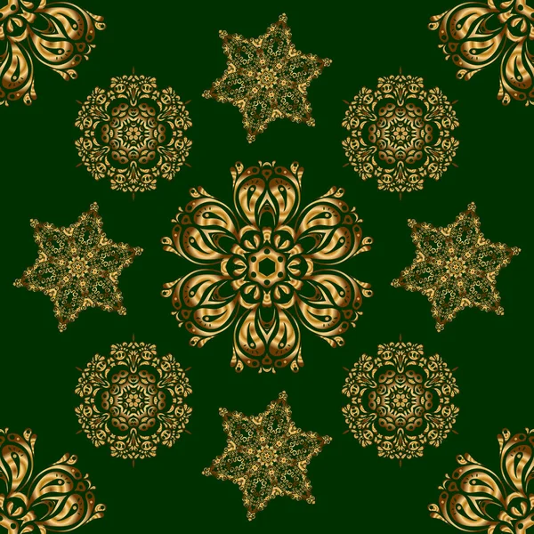 Ornement Époque Motif Vert Vectoriel Doré Pour Vos Designs Arrière — Image vectorielle