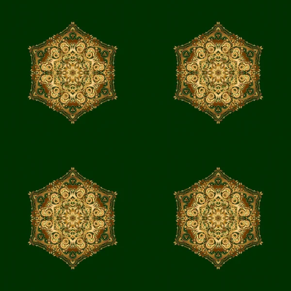 Ручна Розфарбована Растрова Мандала Золота Зеленому Фоні Індійський Павич Індійський — стоковий вектор