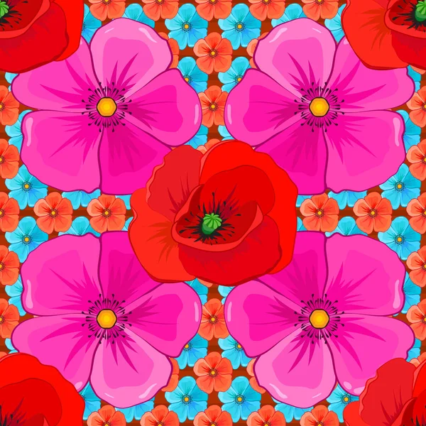 Coleção Design Têxtil Retrô Cachecol Seda Com Flores Papoula Cores — Vetor de Stock