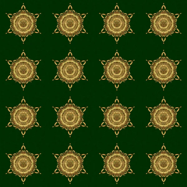 Adorno Vintage Verde Dorado Patrón Sin Costura — Vector de stock