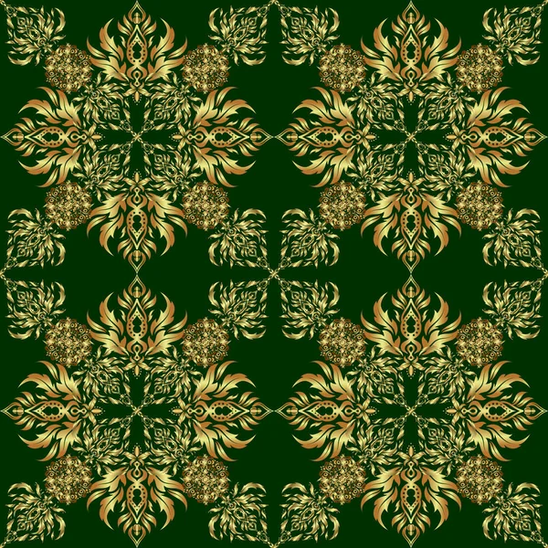 Vintage Gouden Naadloze Patroon Gouden Bloemen Ornament Brokaat Textiel Patroon — Stockvector