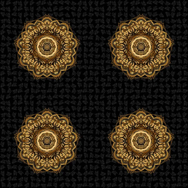 Vintage Μπαρόκ Μανδάλα Στολίδι Χρυσό Μαύρο Φόντο Διακοσμητικό Στοιχείο Σχεδιασμού — Διανυσματικό Αρχείο