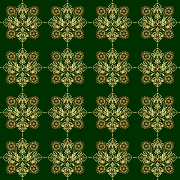 Groen Goud Vintage Ornament Naadloos Patroon — Stockvector