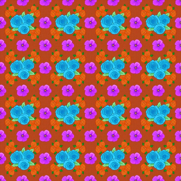 Netter Vektor Floralen Hintergrund Rosenblüten Mit Nahtlosem Muster Violetten Orangen — Stockvektor