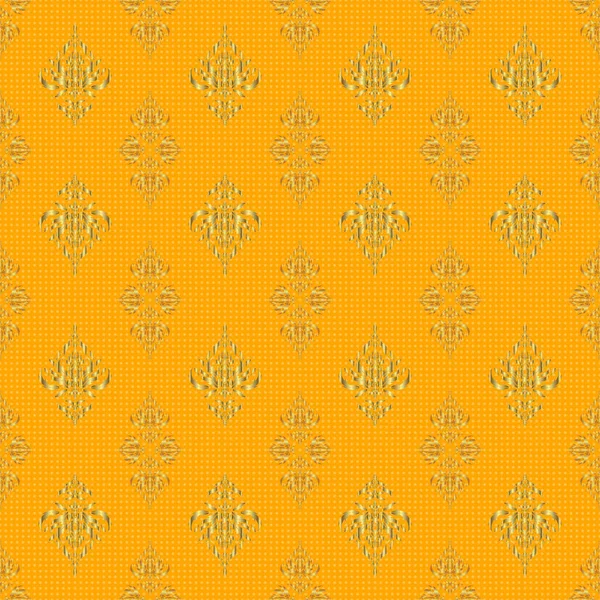生地に印刷するための スクラップブッキング ギフト包装 黄色の背景に金のベクトルシームレスヴィンテージパターン — ストックベクタ