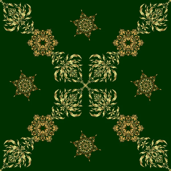 Зелений Фон Золотий Безшовний Візерунок Векторний Розкішний Зелений Фон Золотими — стоковий вектор