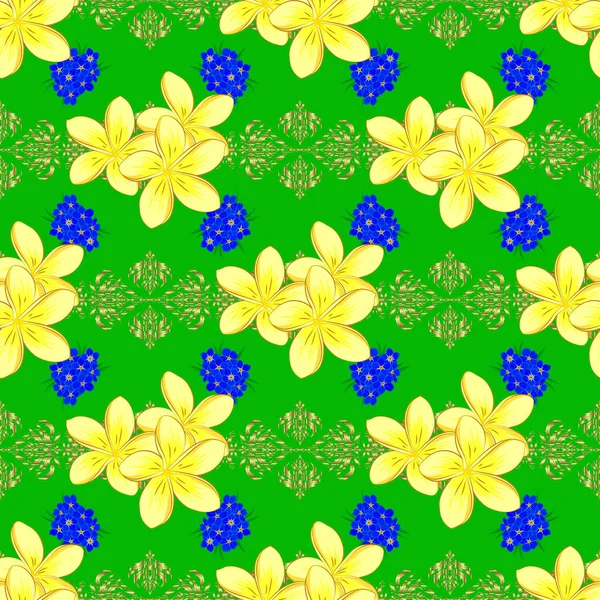浪漫无缝的图案 水彩缤纷的水彩花在绿色的背景上 纺织品 包装纸 — 图库矢量图片