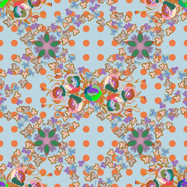 Ornement Multicolore Petites Fleurs Simples Orange Bleu Motif Abstrait Vectoriel — Image vectorielle