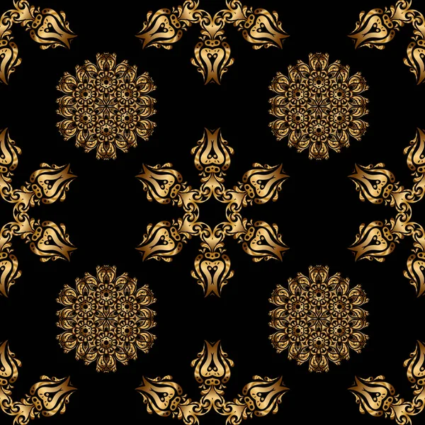 Goldene Elemente Isoliert Auf Schwarzem Hintergrund Luxus Königliches Und Viktorianisches — Stockvektor