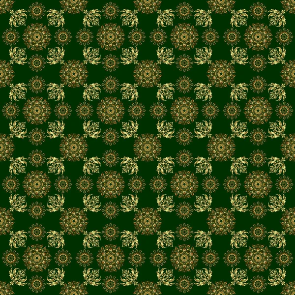 Ornamento Vintage Verde Dourado Padrão Sem Costura — Vetor de Stock