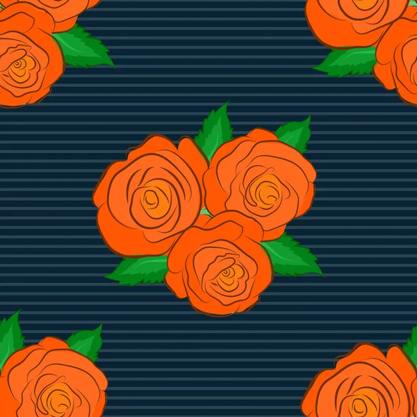 Nahtloses Blumenmuster Blauen Orangen Und Grünen Farben Mit Kunterbunten Rosenblüten — Stockvektor