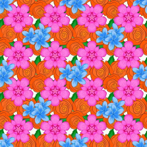 Dessin Floral Sans Couture Sur Fond Beige Vector Plumeria Fleurs — Image vectorielle
