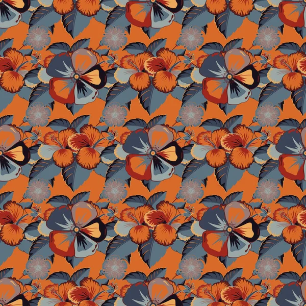 Bezešvé Vzor Dekorativní Letní Kosmos Květy Oranžové Šedé Hnědé Barvy — Stockový vektor