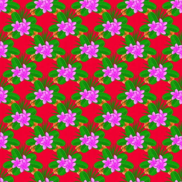 Nahtloses Muster Auf Rotem Hintergrund Mit Niedlichen Blüten Floraler Hintergrund — Stockvektor