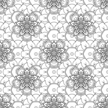 Renksiz çiçek vektör deseni çizimi