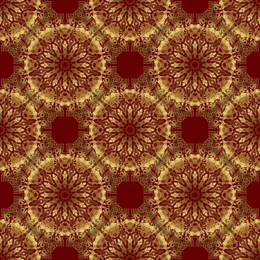 Duvar kağıtları, davetiyeler, ambalajlar için lüks süsler. Vektör çizimi. Kırmızı arkaplan üzerinde kraliyet altın rengi kusursuz desen.