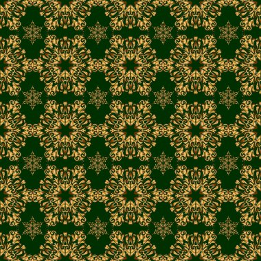 Altın folyo dokusu. Parlak fon. Art deco tarzı. Yeşil arka planda soyut altın geometrik modern tasarım. Altın halkalar kusursuz desen.