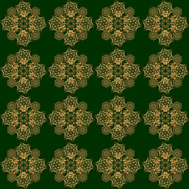 Yeşil ve altın rengi bir süs. Kusursuz desen 