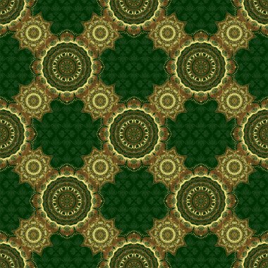 Yeşil ve altın rengi bir süs. Kusursuz desen 