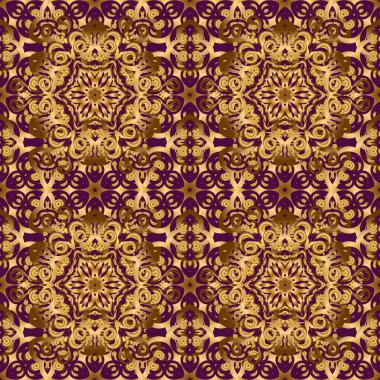 Lüks, kraliyet ve Viktorya dönemi konsepti. Süslü vektör dekorasyonu. Mor arka planda izole edilmiş altın elementler. Mor üzerine altın rengi klasik barok çiçekli desenler..