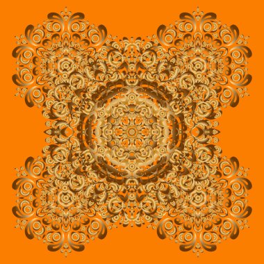 Oryantasyon, simetri bağı, meditasyon sembolü. Turuncu arka planda Vektör Mandala altını. Arap klasik Mandala süsü. Soyut kabile, etnik doku. Doğu, İslam, Hindistan, Osmanlı motifleri.