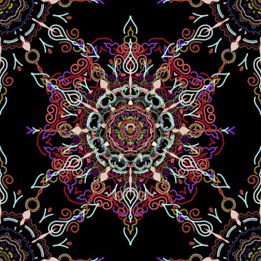 Pembe ve yeşil renklerde Victoria dönemi desenli klasik süslemeler. Vektör çizimi. Kusursuz damaske deseni.