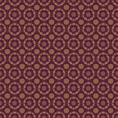 Soyut çiçekleri ve mor arka planda yıldızları olan kusursuz desenli vektör altın ızgara. Yatak örtüsü, ceket, paket tasarımı, kumaş ve moda kavramları için doğu tekstil baskısı.