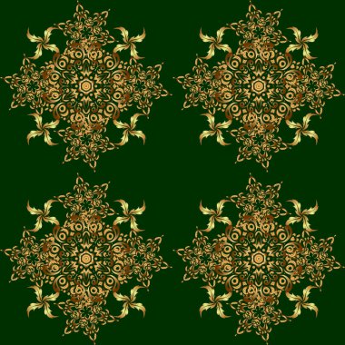 Art deco tarzı, modaya uygun klasik tasarım öğesi. Yeşil arka planda vektör altın ızgara. Altın rengi elementlerle güzel bir artdeco şablonu. Altın soyut geometrik kusursuz desen.